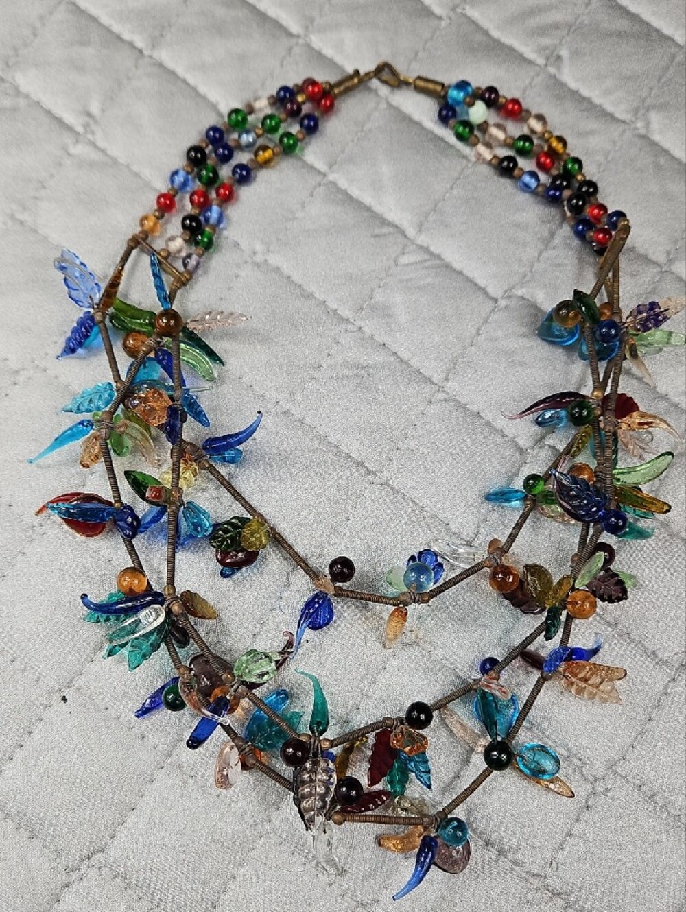 1930s Tuti Fruity Fruit Salad 3 strand, hand blown pressed Multi Color Neckalce
